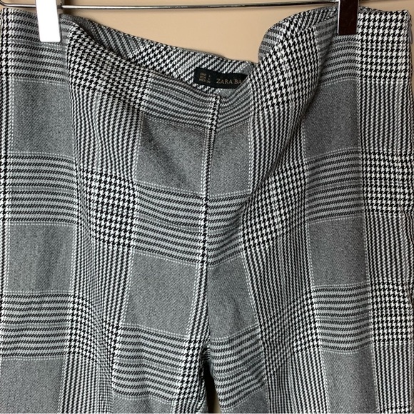 [Zara] Black & White Houndstooth Print Wide Leg Career Pants - Picture 2 of 7